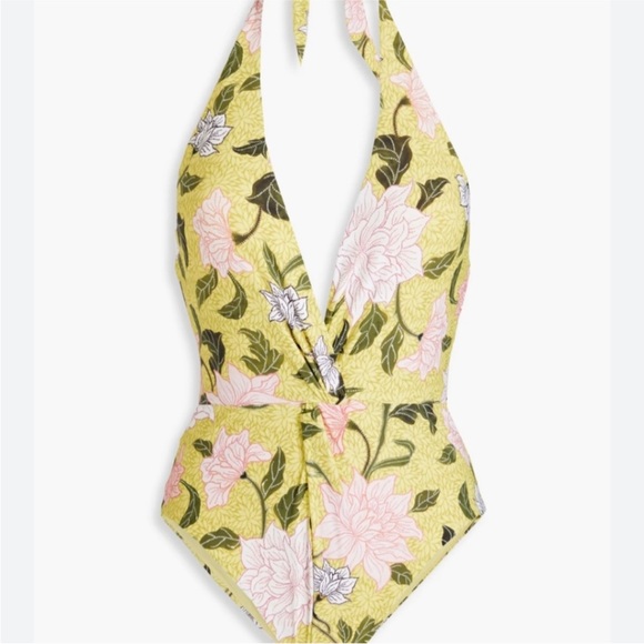 Seafolly Yellow Floral Plunge Halter NWT Size 12 - Picture 5 of 9